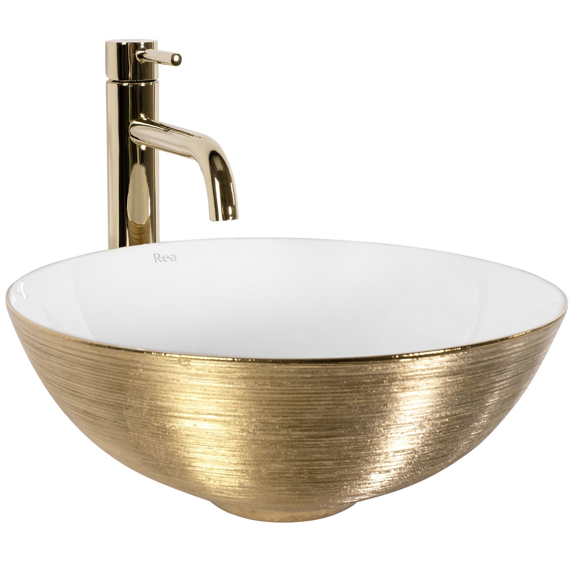 Lavabo Da Appoggio Rea Stella Gold Brush / White