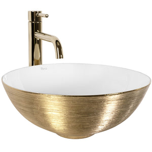 Lavabo Da Appoggio Rea Stella Gold Brush / White