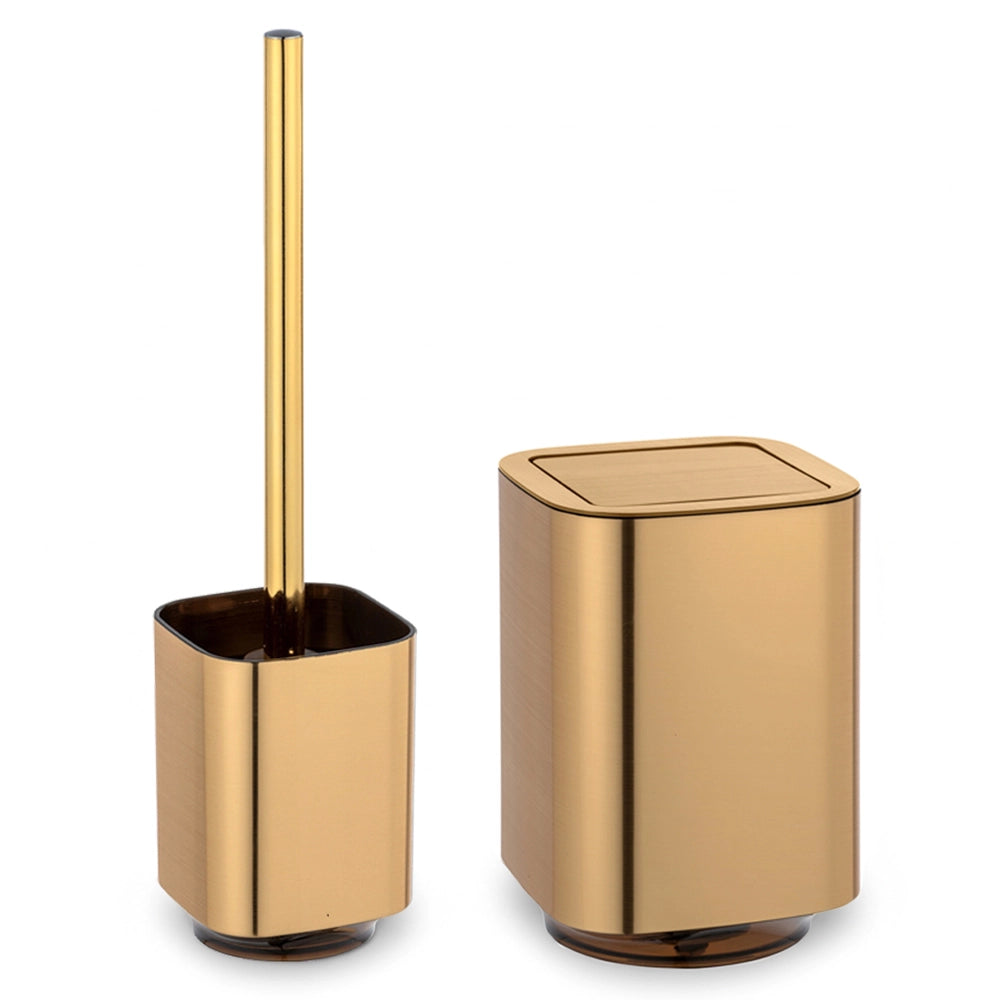 Set accessori bagno con cestino portarifiuti e porta scopino color oro satinato e nero Lumina
