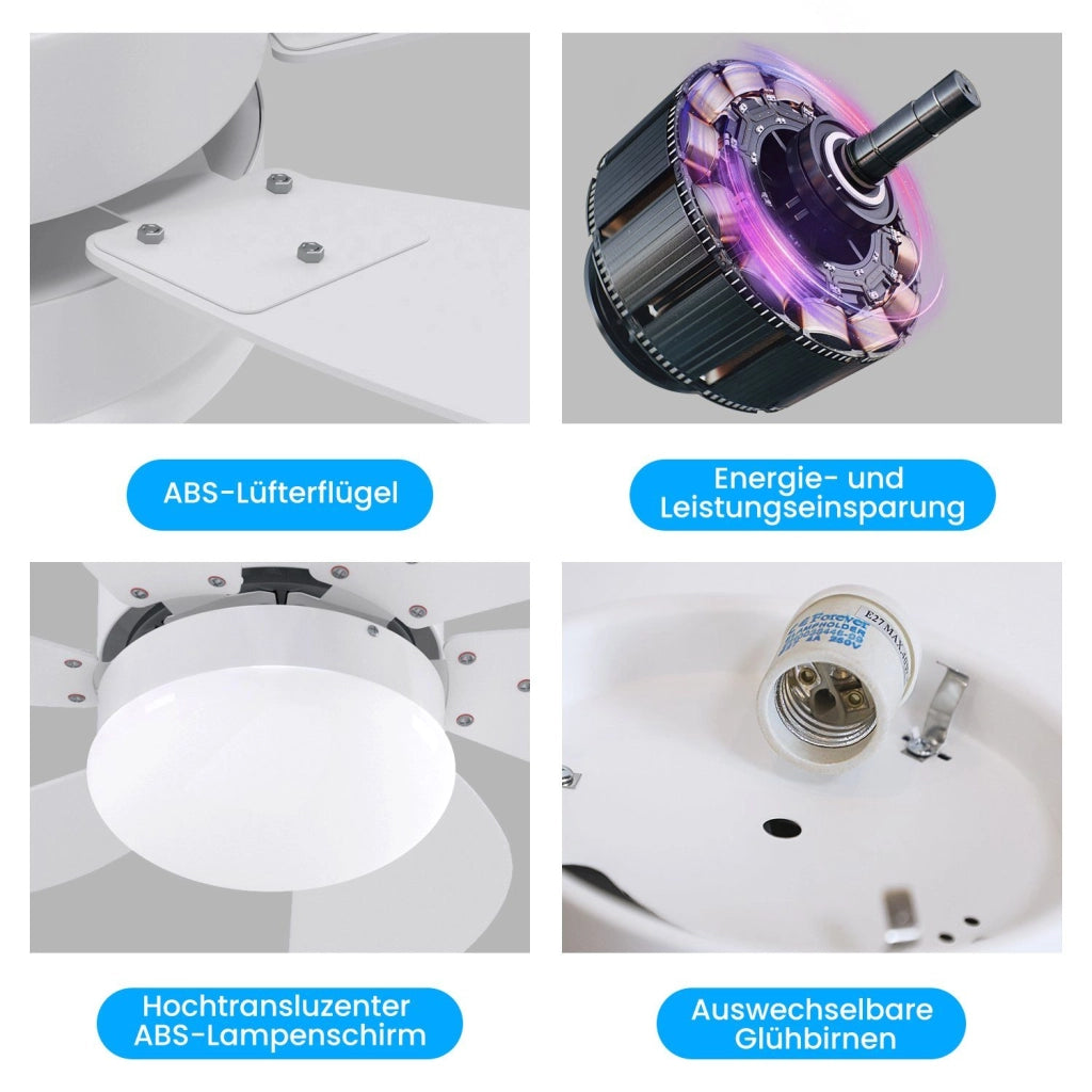 ZMH Ventilatore da Soffitto con Luci e Telecomando 6 Pale 75 cm Timer per Camera da Letto Cucina Senza Lampadina