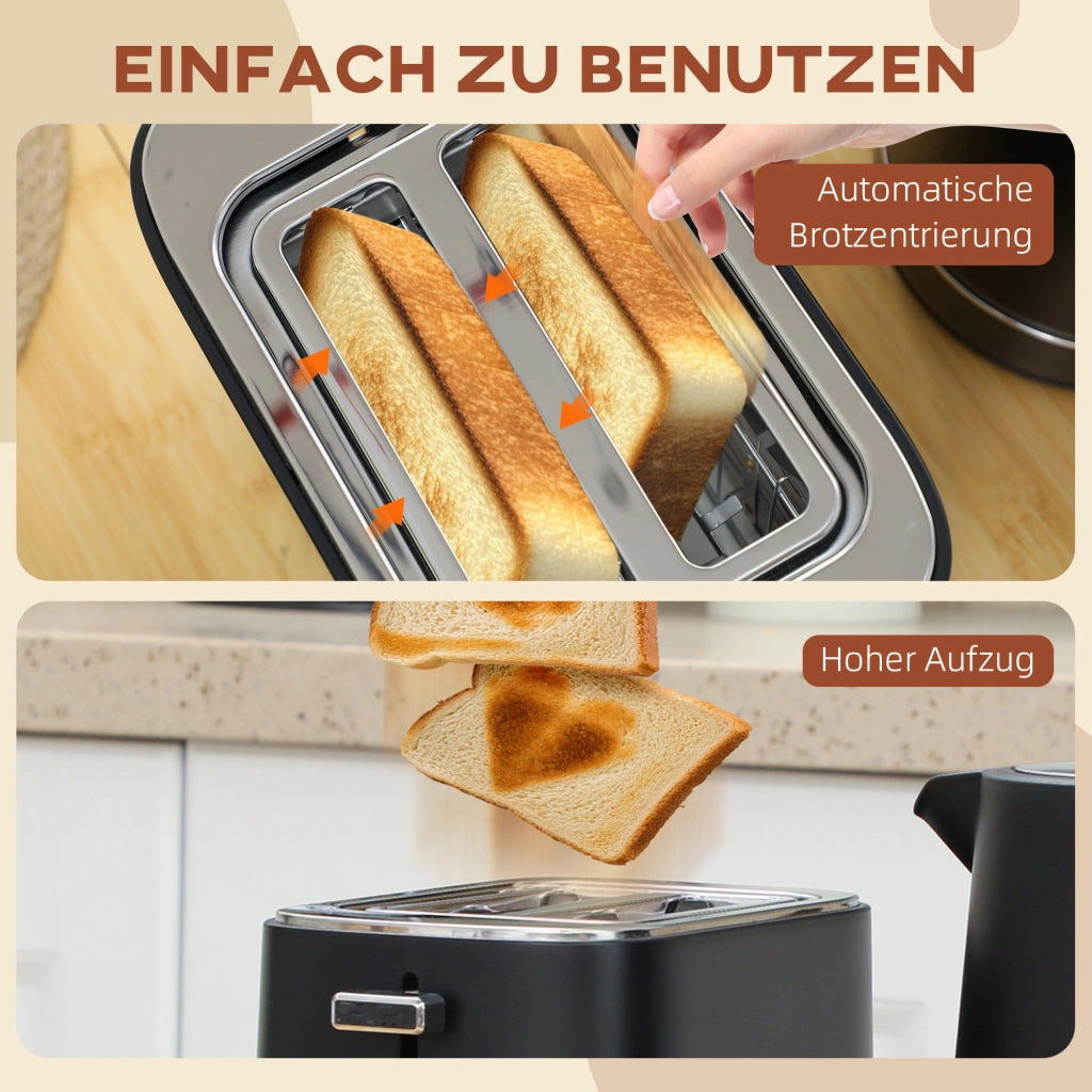 Bollitore e Toaster Set ¨C Zephmum ¨C 1,7L 6 Livelli Tostatura Nero/Acciaio