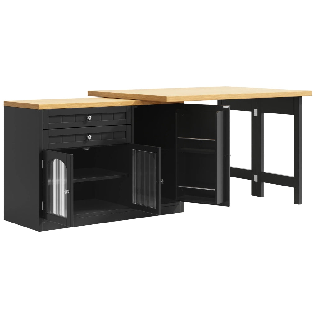 Mobile cucina estensibile 120x40x73.5 cm girevole a 360°; con cassetti; MDF e metallo nero