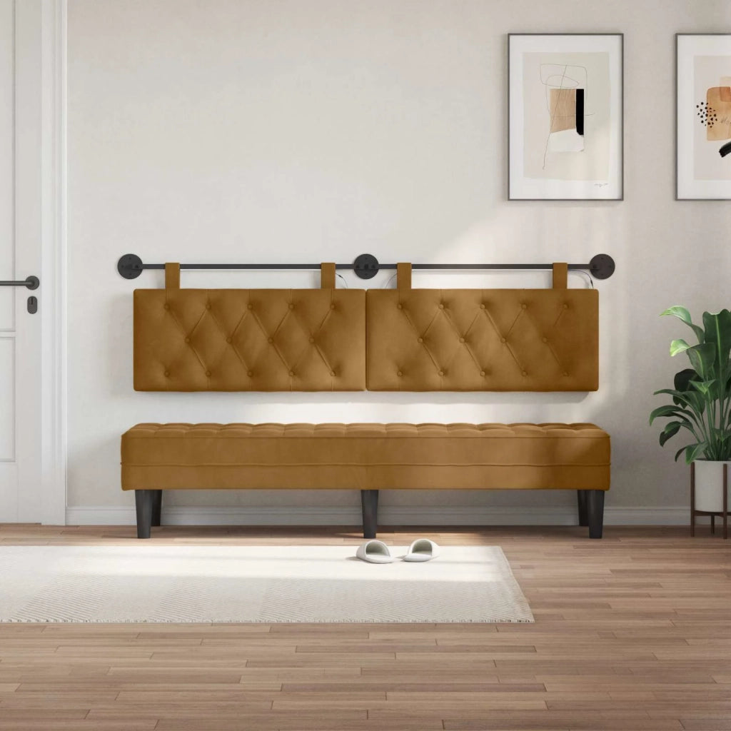 Testiera sospesa Con luce LED Marrone Velluto