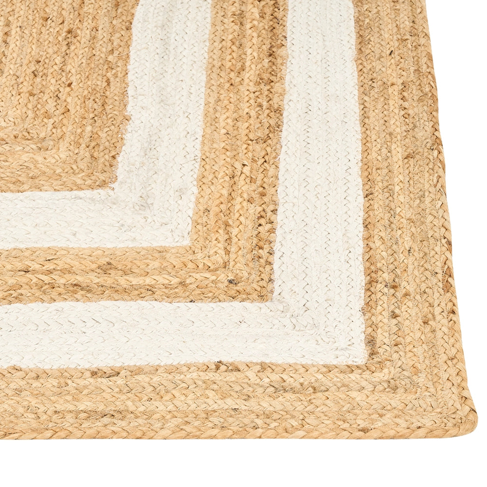 Tappeto Beige Juta 200 x 300 cm Intrecciato a mano con motivo a cornice Naturale Stile Boho Tessile