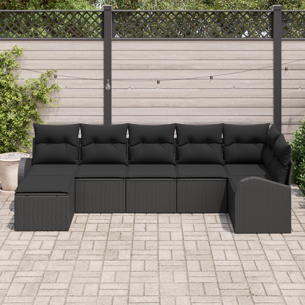 Set di divano da giardino 7 pezzi con cuscini in rattan sintetico nero