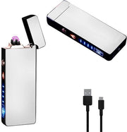 Aansteker a doppia vampa elettrica con rivestimento PVD - Ricaricabile via USB - Adatta per donne e uomini - Argento