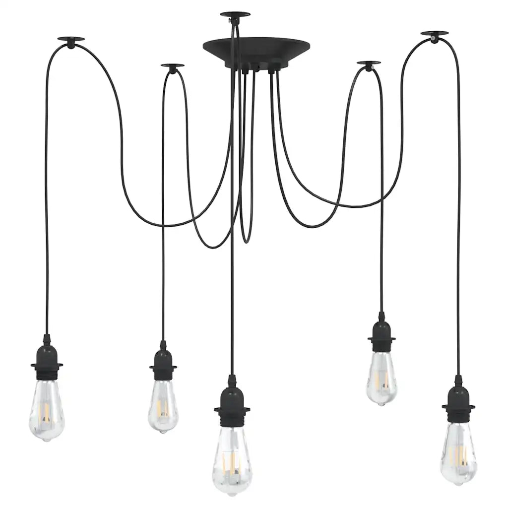 Lampada a Sospensione con 5 Portalampada E27 in Metallo Nero CFW3939712