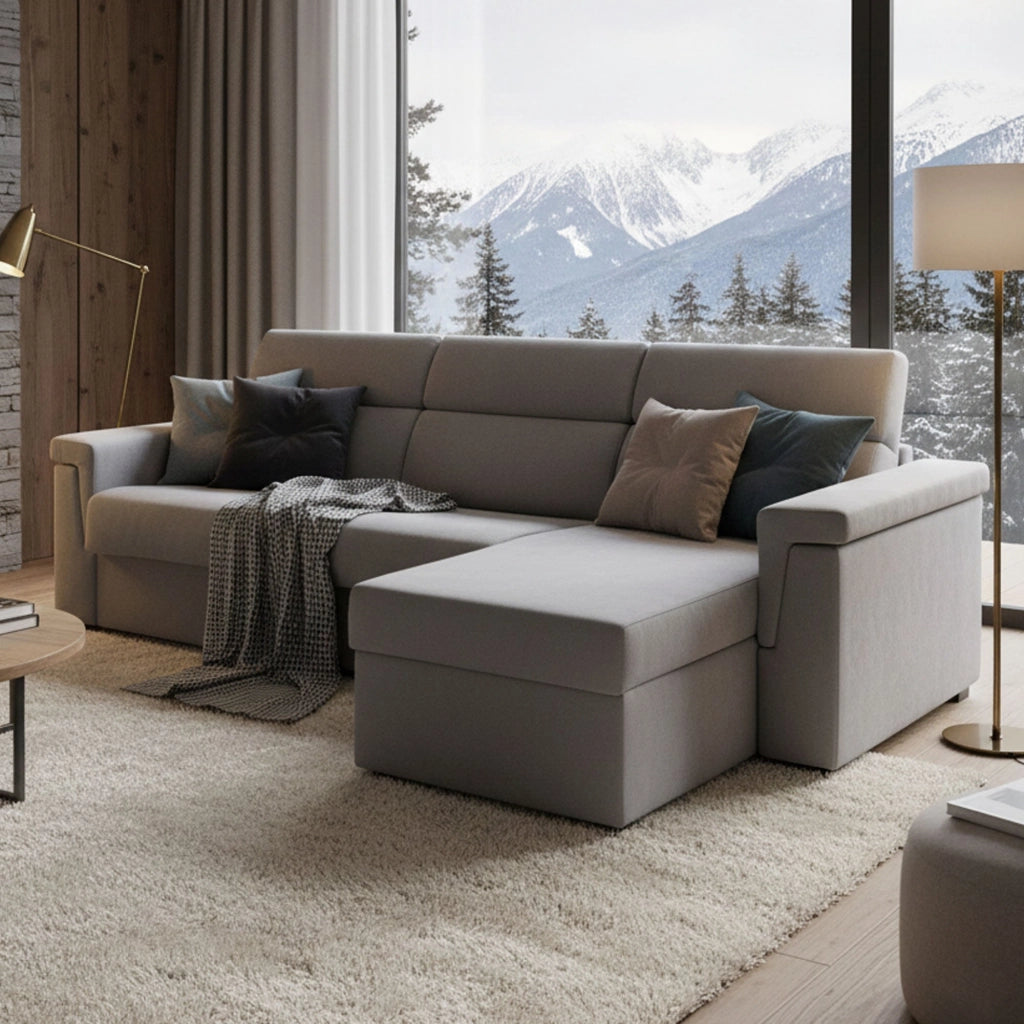 Ganzaria, Divano Letto con Penisola Sfoderabile Made in Italy, 285x160 cm Grigio