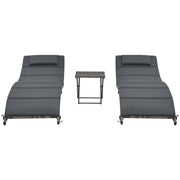 Set Lettini da Giardino 3 pz Pieghevoli in Polyrattan Grigio 44815