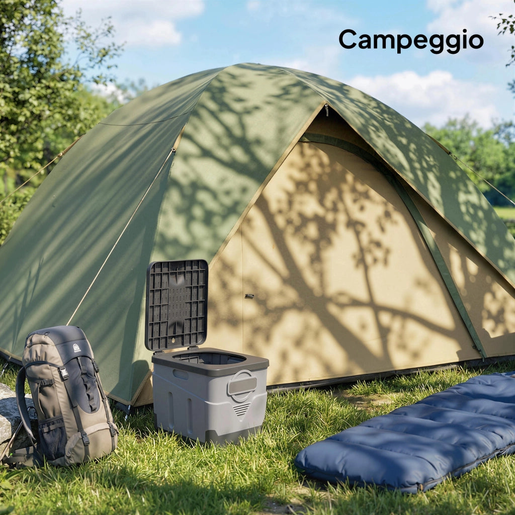 WC Portatile da Campeggio 34x29x20 cm con 12 Pacchetti Coagulanti e 12 Sacchetti di Smaltimento in PP Grigio Scuro