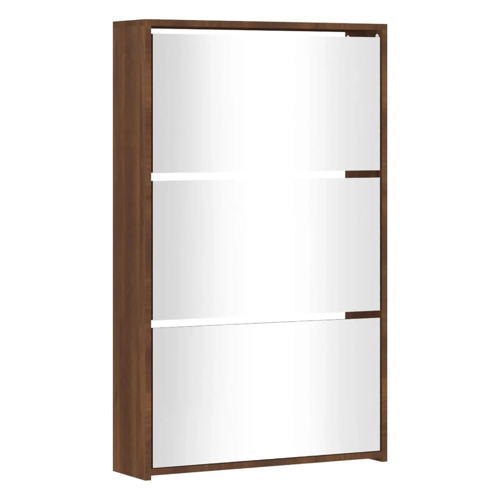 Scarpiera mobiletto portascarpe mobile ingresso/corridoio/soggiorno con specchio 3 ripiani 63 x 17 x 102,5 cm marrone 02_0021885