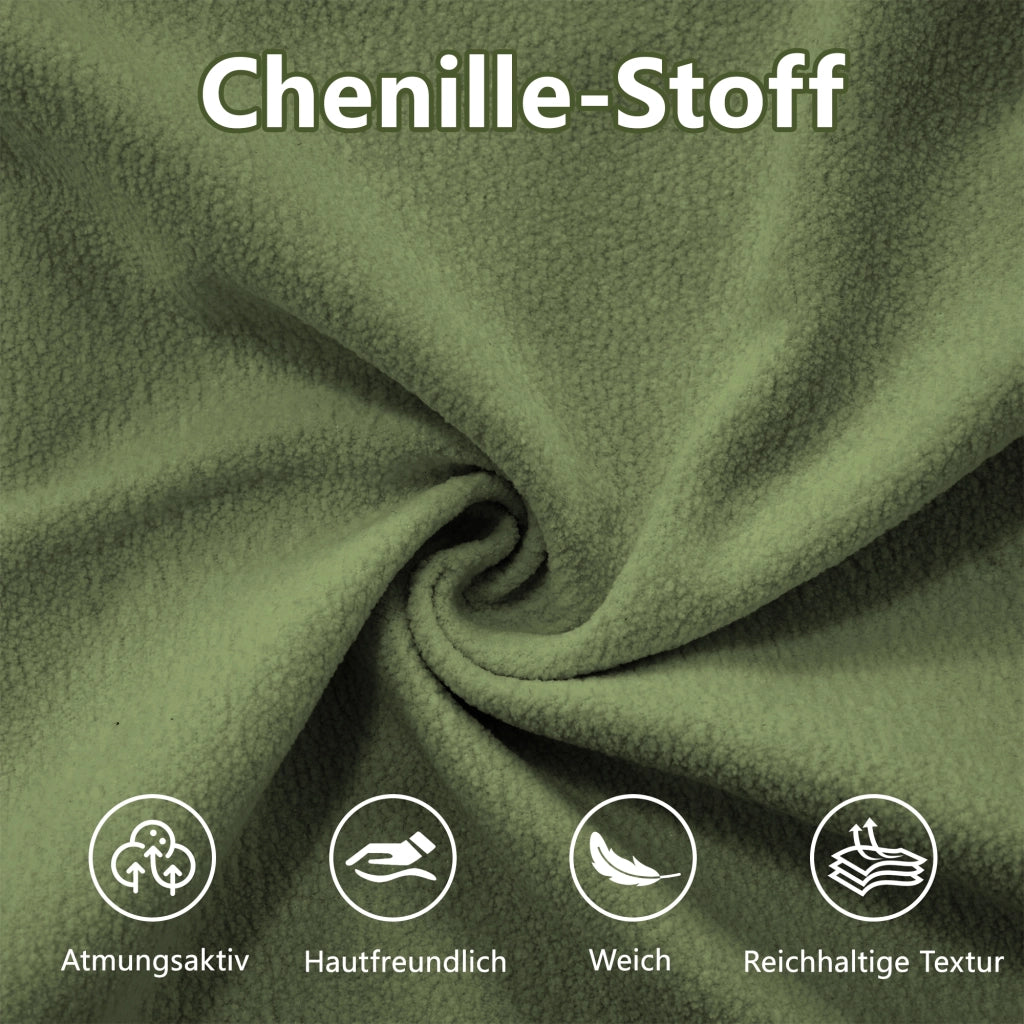 Divano modulare angolare a U con seduta profonda e pouf mobili, in ciniglia verde 313 × 145 × 81 cm