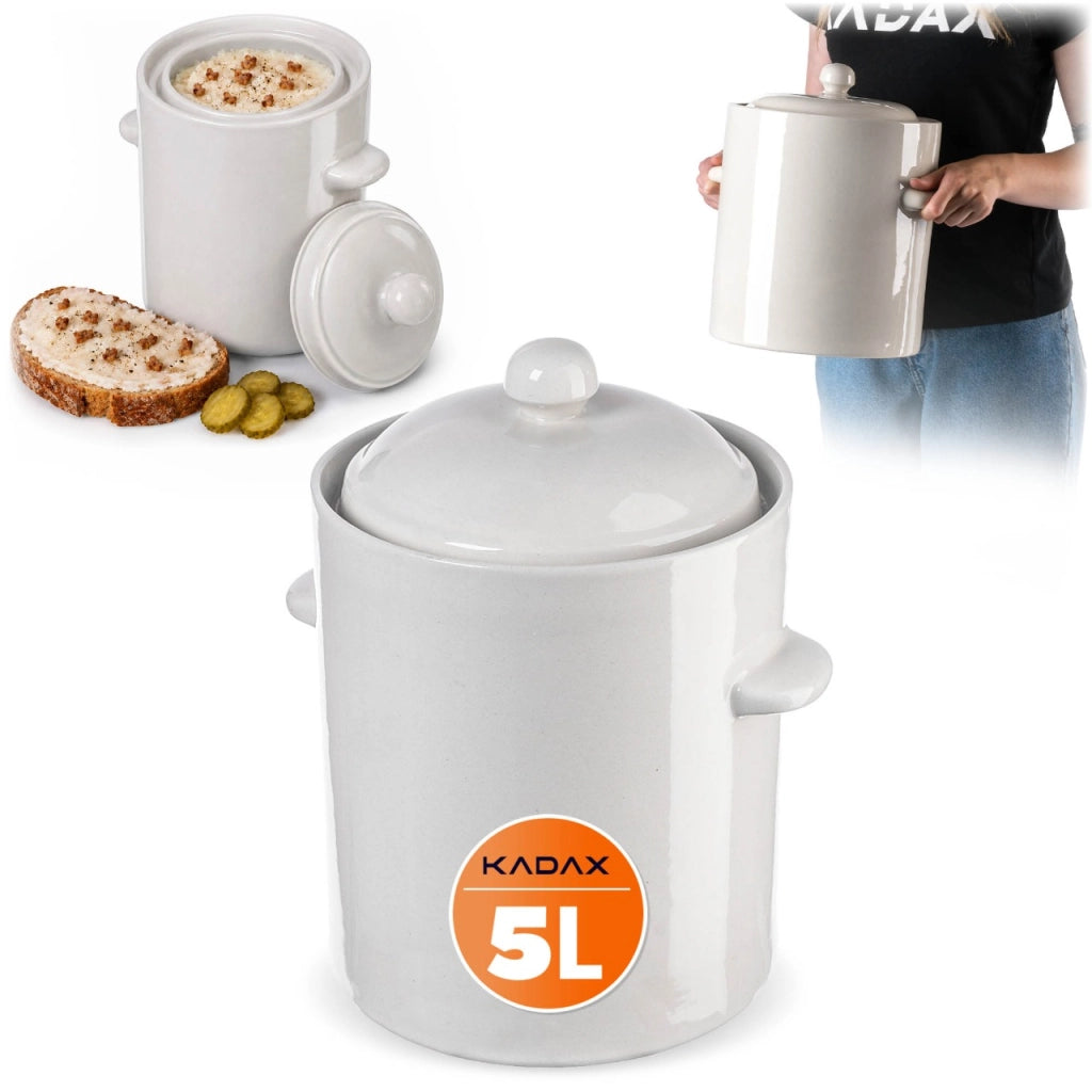 Vaso KADAX a forma di barile per sottaceti con collarino, 5 litri, in gres per cavoli e cetrioli.