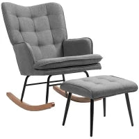 Poltrona a Dondolo con Poggiapiedi, Comfort fino a 130 kg, Effetto Lino, 64x89x90cm, Grigio Scuro