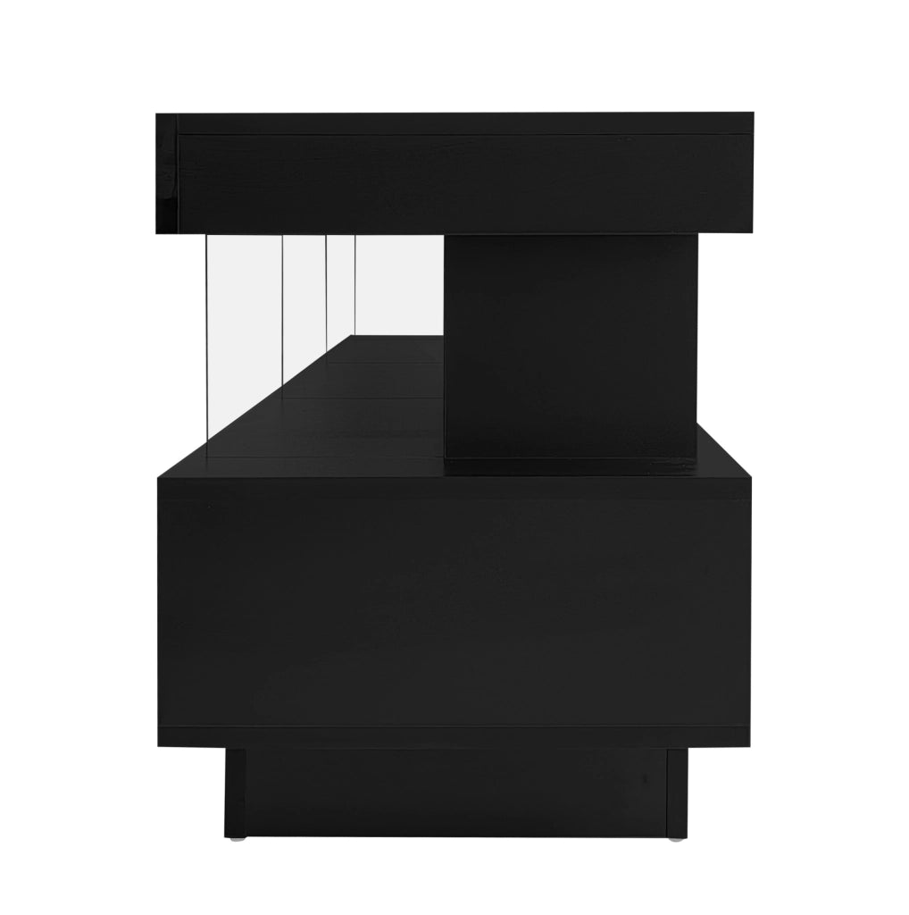 TV mobile 160x38x50;5 cm nero lucido con 3 ripiani in vetro e LED Bluetooth