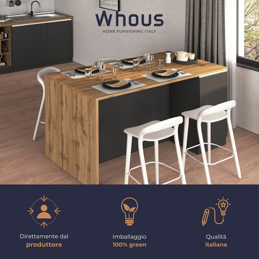 WHOUS Isola da Cucina Multifunzione con Tavolo da Pranzo fino a 4 Persone e Piano da Lavoro con Credenza Contenitiva, Made in Italy STILE: 2 ante, COLORE: Antracite opaco/rovere