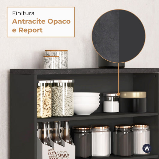 WHOUS Mobile a Scaffale da Cucina 45x34,2x190 cm 90x90x25 cm con 3 Ripiani e 1 Piano d'appoggio, Made in Italy COLORE: antracite opaco/report