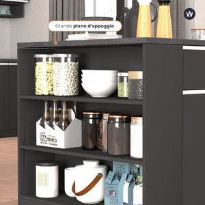 WHOUS Mobile a Scaffale da Cucina 45x34,2x190 cm 90x90x25 cm con 3 Ripiani e 1 Piano d'appoggio, Made in Italy COLORE: antracite opaco/report
