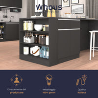 WHOUS Mobile a Scaffale da Cucina 45x34,2x190 cm 90x90x25 cm con 3 Ripiani e 1 Piano d'appoggio, Made in Italy COLORE: antracite opaco/report