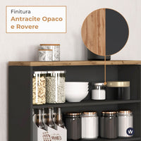 WHOUS Mobile a Scaffale da Cucina 45x34,2x190 cm 90x90x25 cm con 3 Ripiani e 1 Piano d'appoggio, Made in Italy COLORE: Antracite opaco/rovere