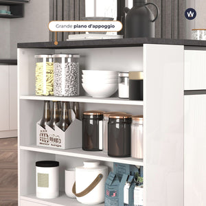 WHOUS Mobile a Scaffale da Cucina 45x34,2x190 cm 90x90x25 cm con 3 Ripiani e 1 Piano d'appoggio, Made in Italy COLORE: bianco lucido/report