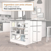 WHOUS Mobile a Scaffale da Cucina 45x34,2x190 cm 90x90x25 cm con 3 Ripiani e 1 Piano d'appoggio, Made in Italy COLORE: bianco lucido/report
