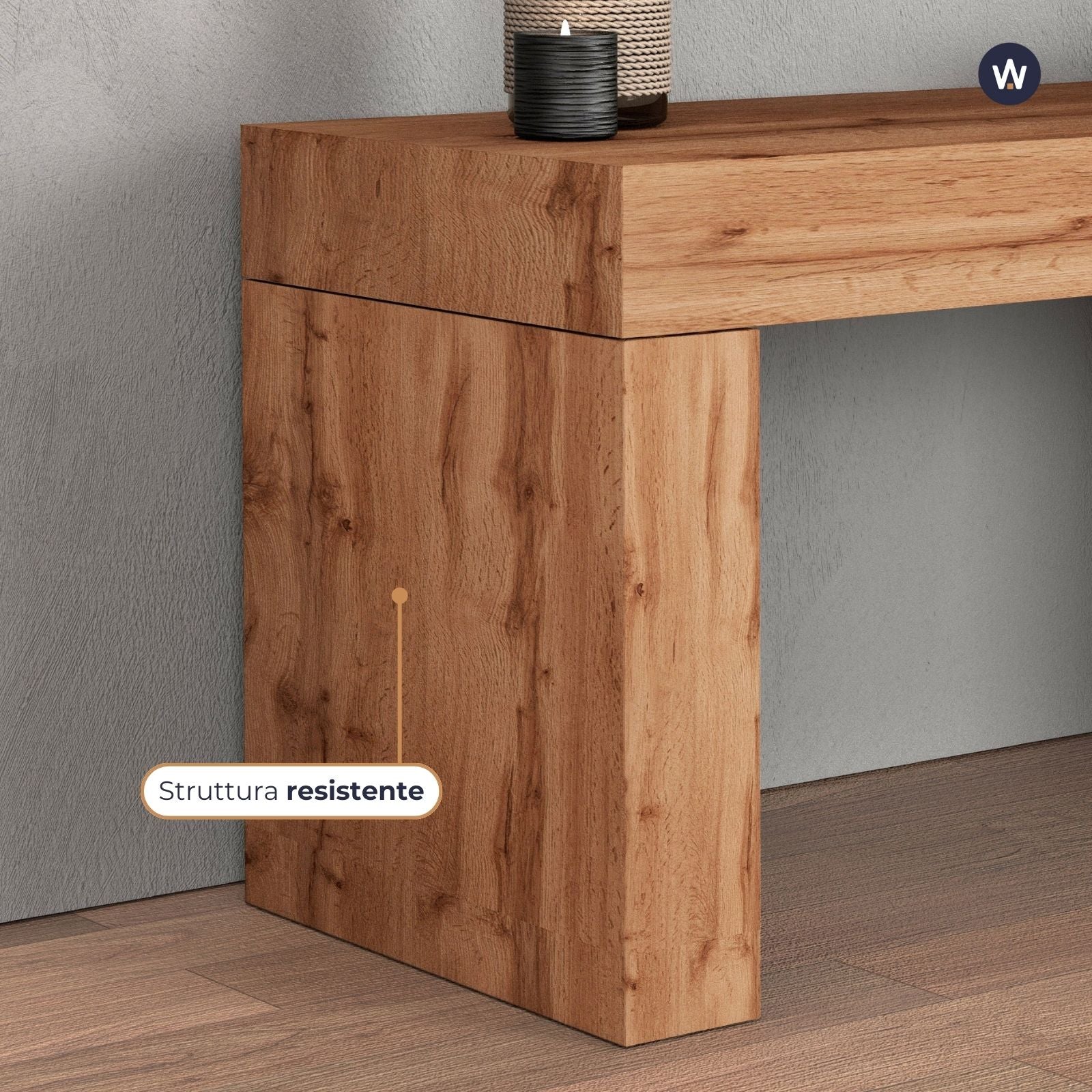 WHOUS Mobile Porta TV e Panca Estensibile Rovere con 1 Anta a Ribalta, Made in Italy COLORE: Bianco lucido/rovere, DIMENSIONI: 190/350 cm