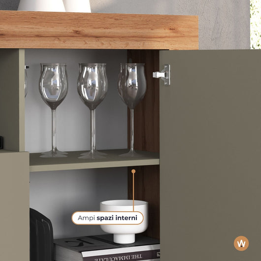 WHOUS Credenza Soggiorno, Made in Italy COLORE: tortora opaco/rovere, DIMENSIONI: 155x40x85 cm