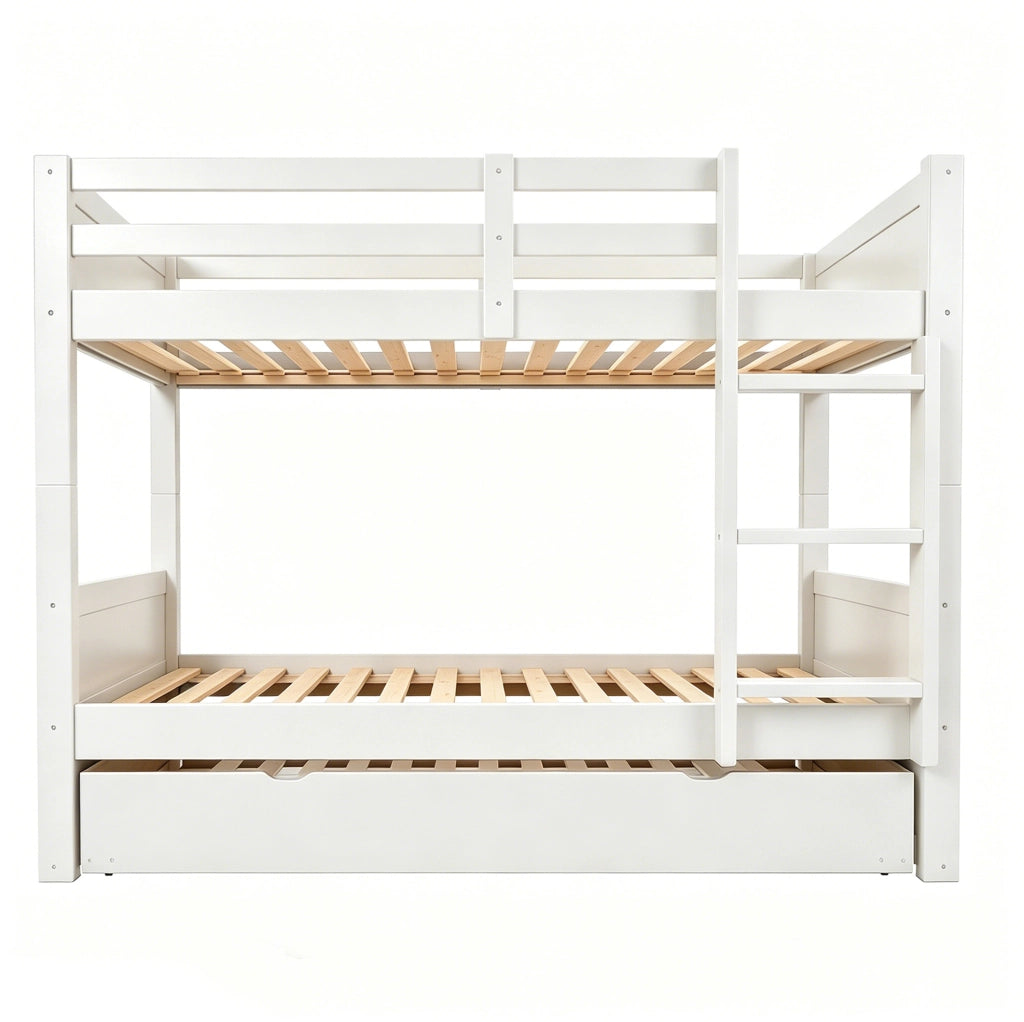 Letto a castello 90x200 cm trasformabile con letto estraibile; spondina e scala bianco