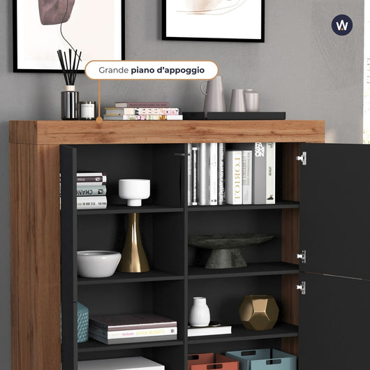 WHOUS Credenza Soggiorno, Made in Italy COLORE: Antracite opaco/rovere, DIMENSIONI: 140x40x130 cm