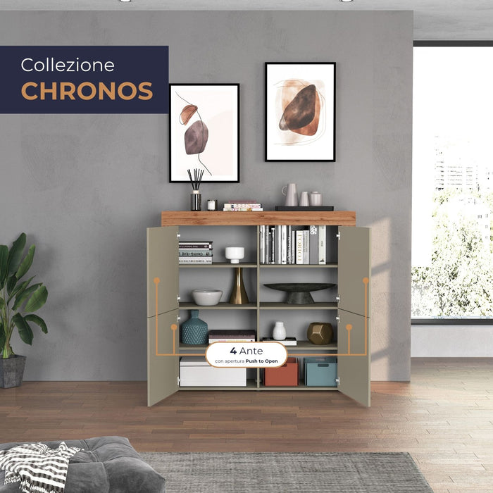 WHOUS Credenza Soggiorno, Made in Italy DIMENSIONI: 140x40x130 cm, COLORE: tortora opaco/rovere