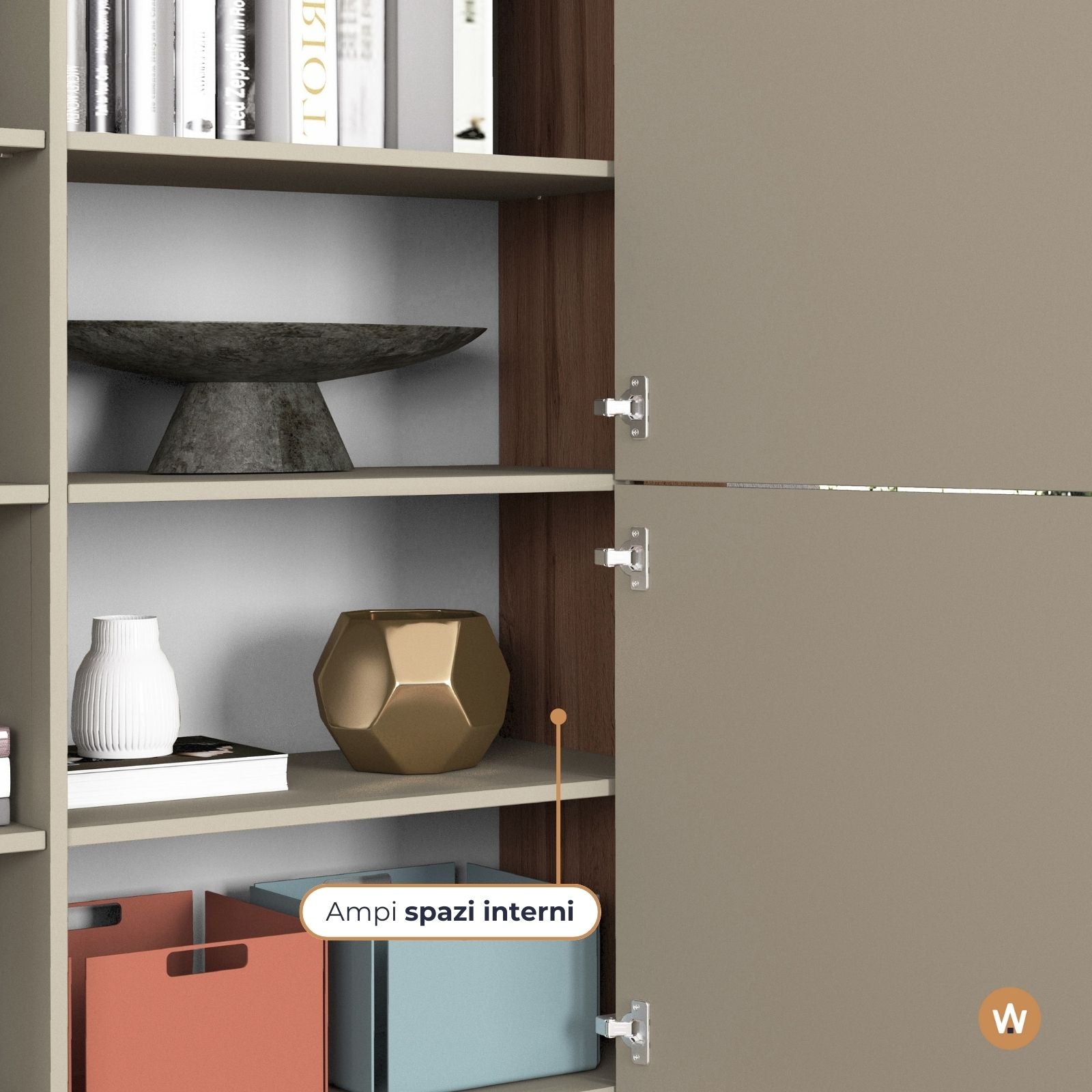 WHOUS Credenza Soggiorno, Made in Italy DIMENSIONI: 140x40x130 cm, COLORE: tortora opaco/rovere