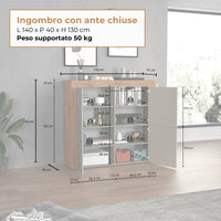 WHOUS Credenza Soggiorno, Made in Italy DIMENSIONI: 140x40x130 cm, COLORE: tortora opaco/rovere