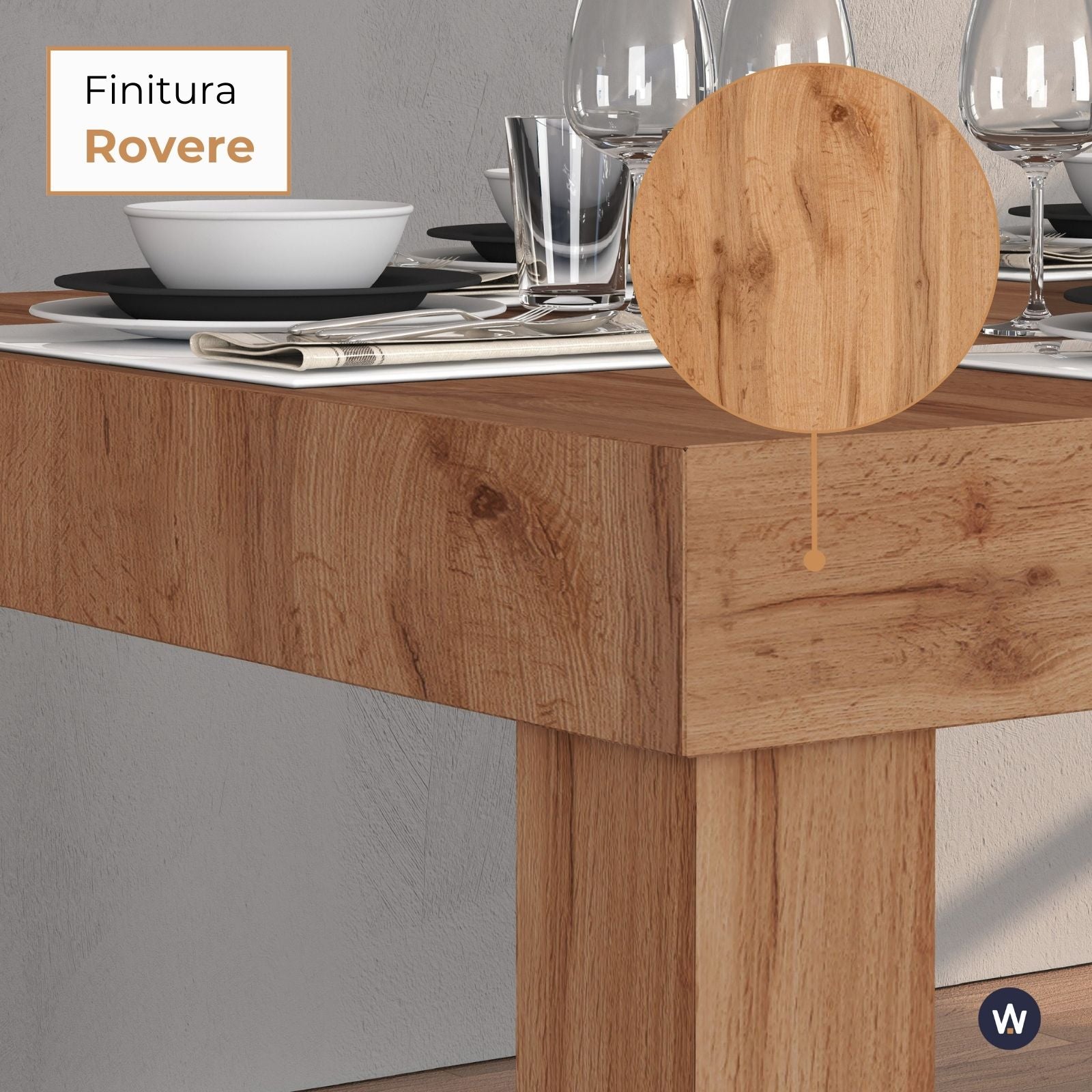 WHOUS Tavolo Allungabile per Sala da Pranzo Colore Rovere Estensibile da 120 a 200 cm, Made in Italy