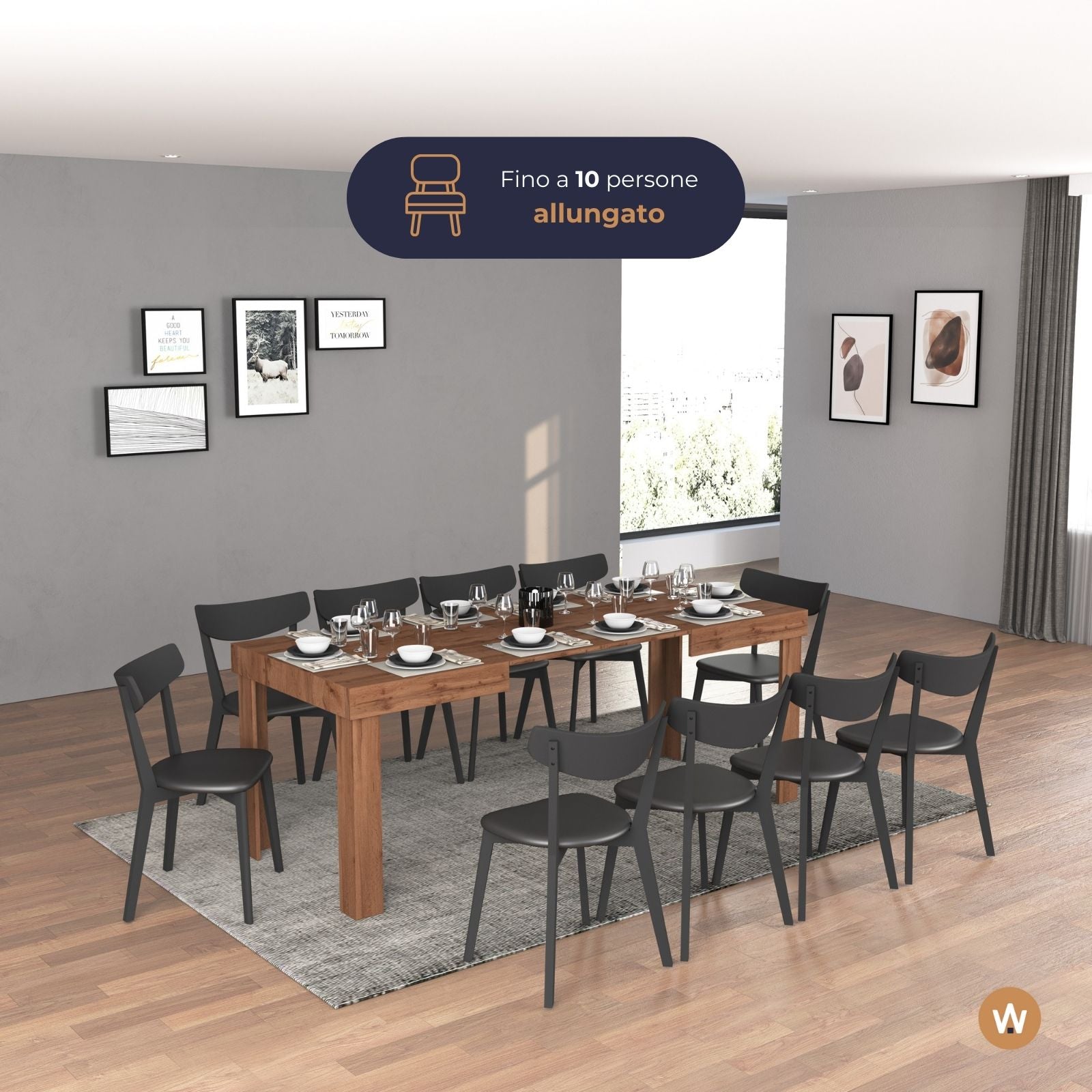 WHOUS Tavolo Allungabile per Sala da Pranzo Colore Rovere Estensibile da 120 a 200 cm, Made in Italy