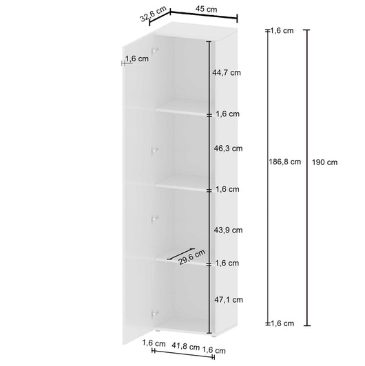WHOUS Mobile da Ingresso Bianco Lucido 45x34,2x190 cm con 3 Ripiani e 4 Vani, Made in Italy