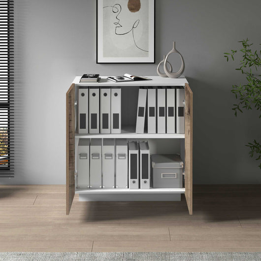 WHOUS Armadio Multiuso con 2 Ante, Made in Italy COLORE: Bianco Opaco e Acero, DIMENSIONI: 79,20x38x86 cm