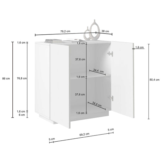 WHOUS Armadio Multiuso con 2 Ante, Made in Italy DIMENSIONI: 79,20x38x86 cm, COLORE: Antracite opaco