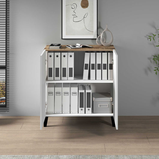 WHOUS Armadio Multiuso con 2 Ante, Made in Italy DIMENSIONI: 79,20x38x92,5, COLORE: Acero/bianco opaco