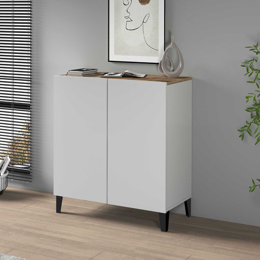 WHOUS Armadio Multiuso con 2 Ante, Made in Italy DIMENSIONI: 79,20x38x92,5, COLORE: Acero/bianco opaco