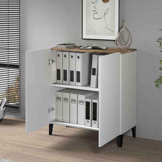 WHOUS Armadio Multiuso con 2 Ante, Made in Italy DIMENSIONI: 79,20x38x92,5, COLORE: Acero/bianco opaco