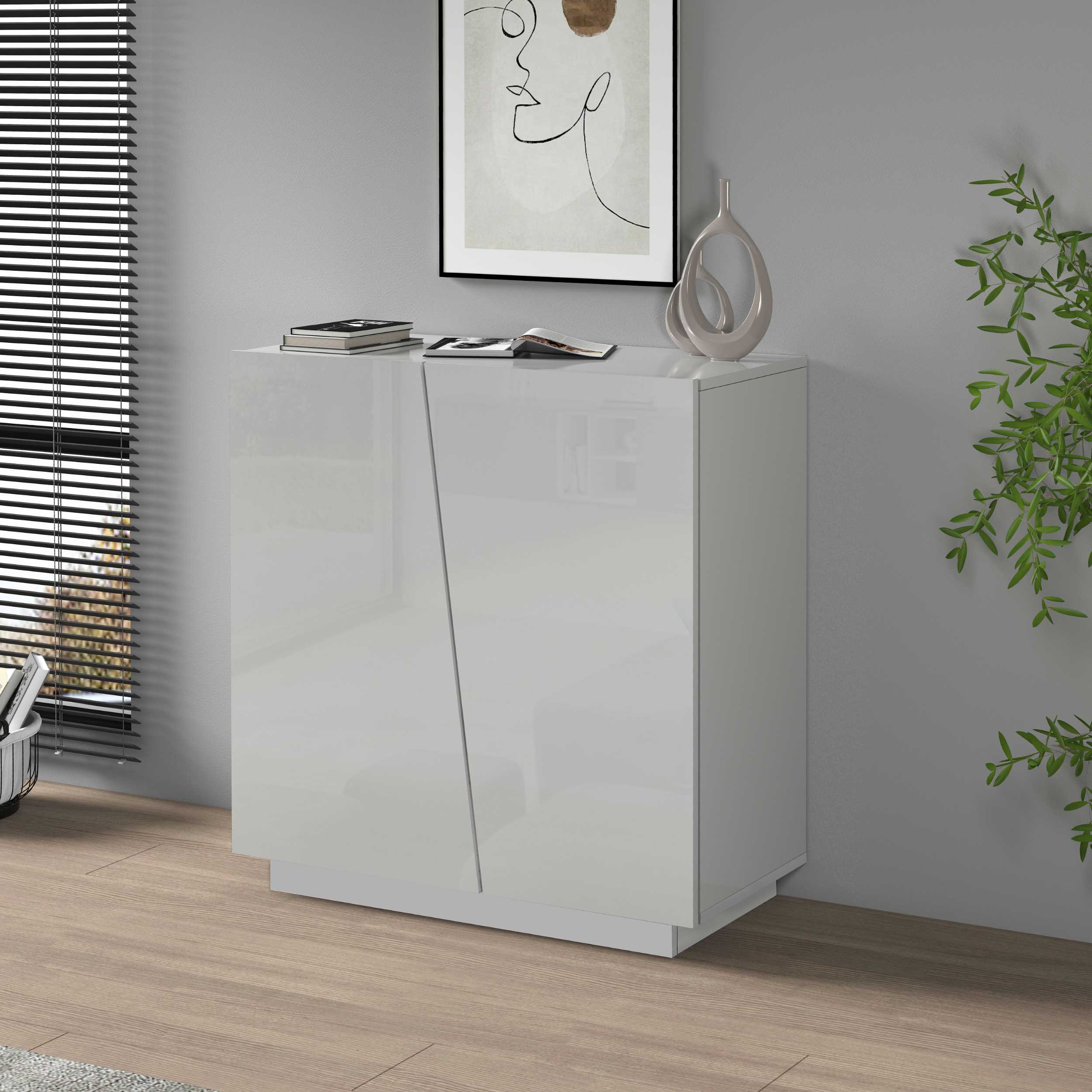 WHOUS Armadio Multiuso con 2 Ante, Made in Italy DIMENSIONI: 79,20x38x86 cm, COLORE: Bianco lucido