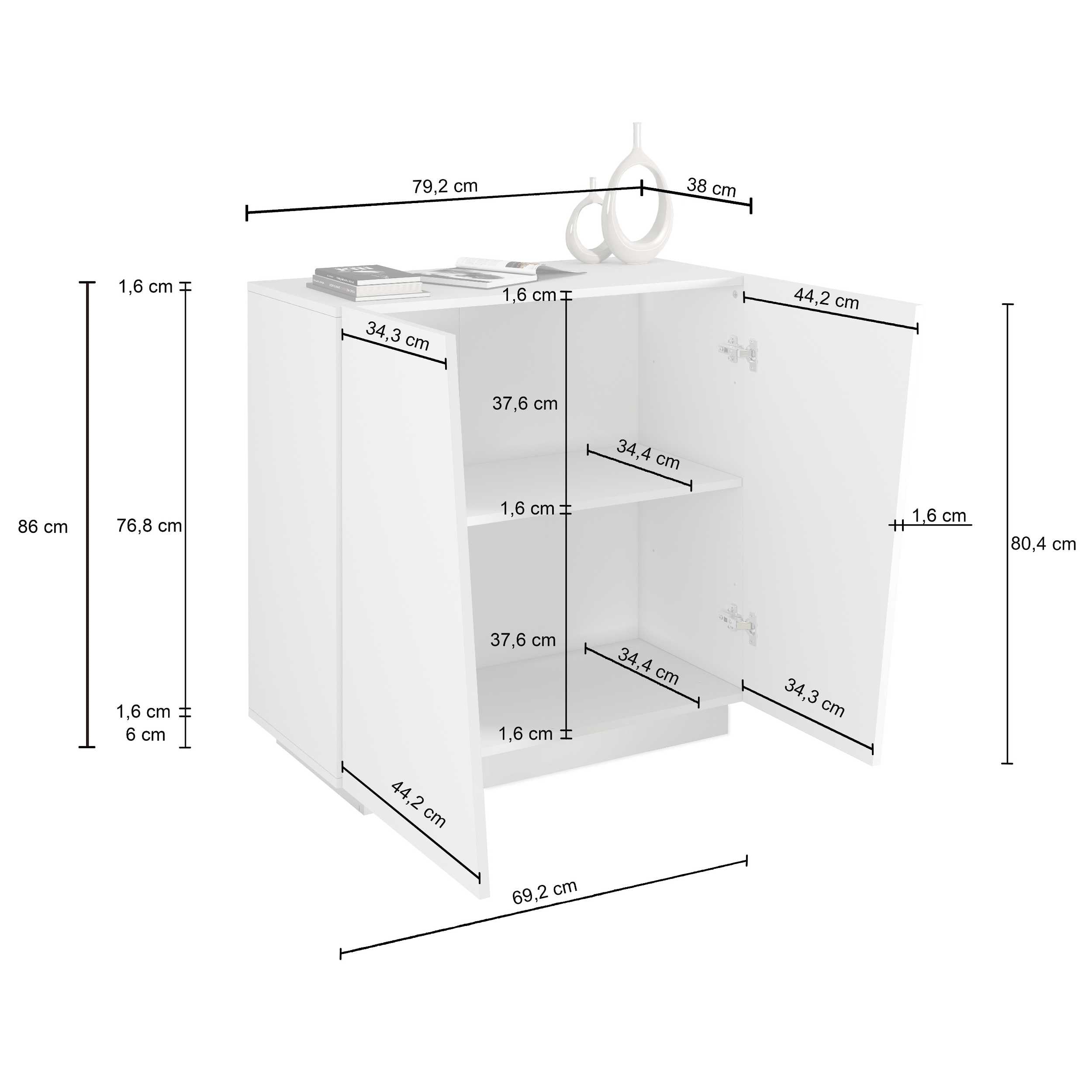 WHOUS Armadio Multiuso con 2 Ante, Made in Italy DIMENSIONI: 79,20x38x86 cm, COLORE: Bianco lucido