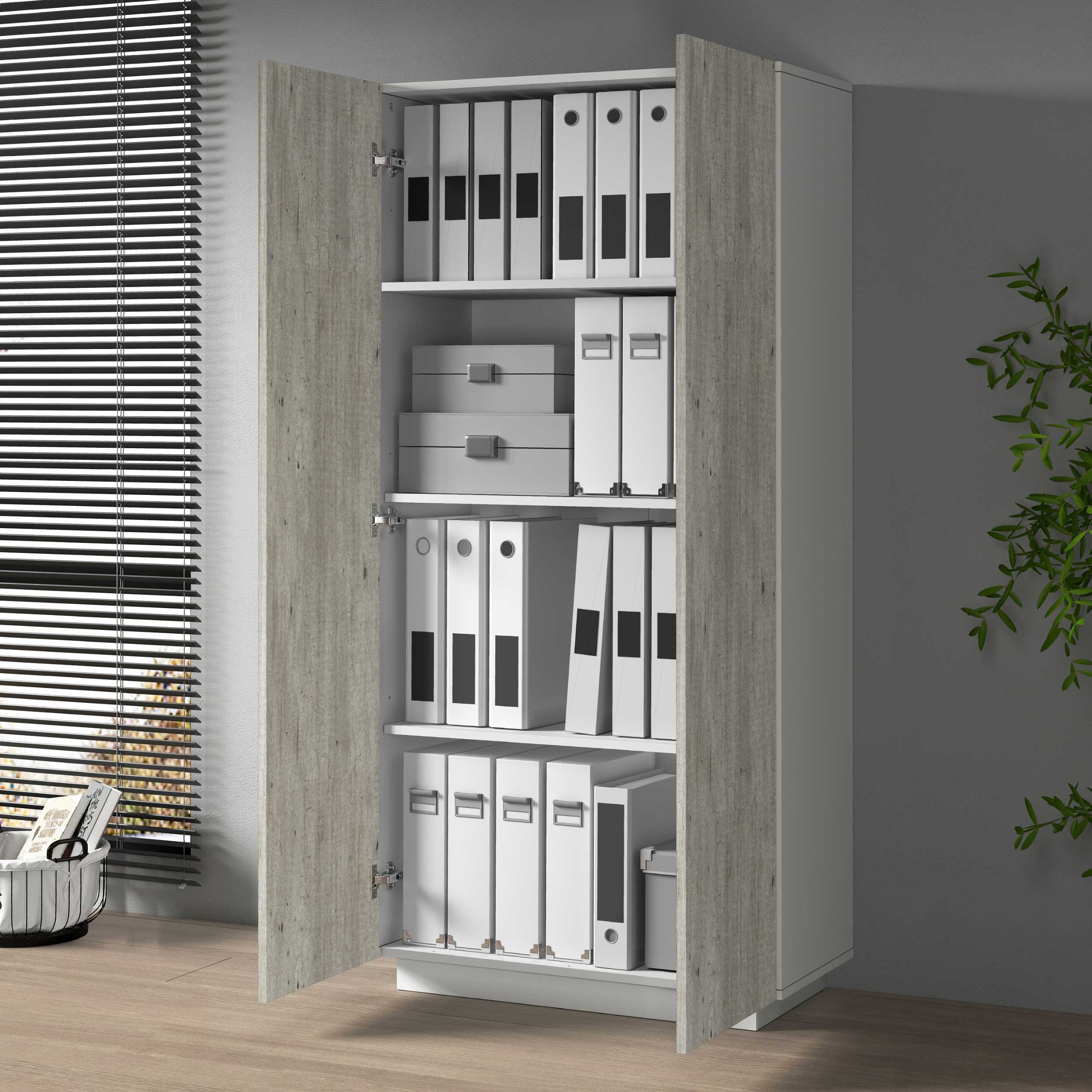 WHOUS Armadio Multiuso con 2 Ante, Made in Italy DIMENSIONI: 79,20x38x166 cm, COLORE: Bianco Opaco e Cemento