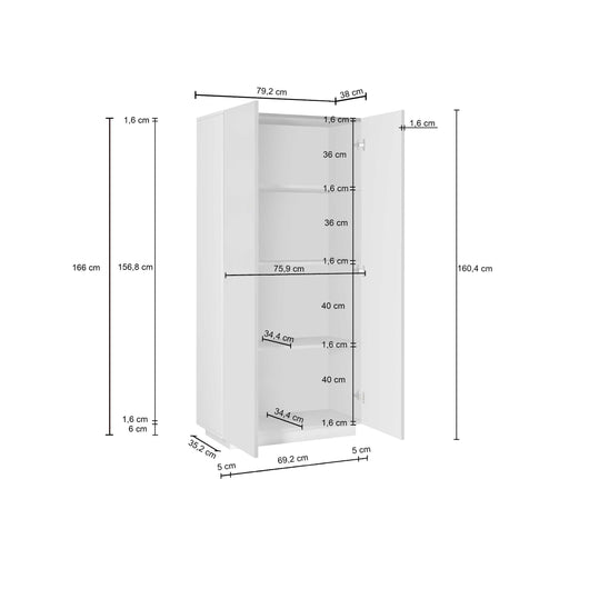 WHOUS Armadio Multiuso con 2 Ante, Made in Italy COLORE: Bianco Opaco e Cemento, DIMENSIONI: 79,20x38x166 cm