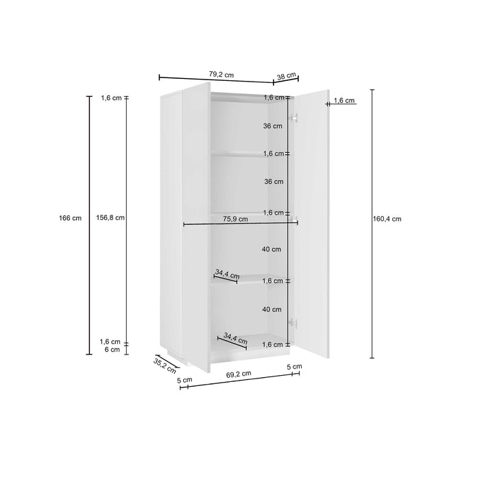 WHOUS Armadio Multiuso con 2 Ante, Made in Italy COLORE: Antracite opaco, DIMENSIONI: 79,20x38x166 cm