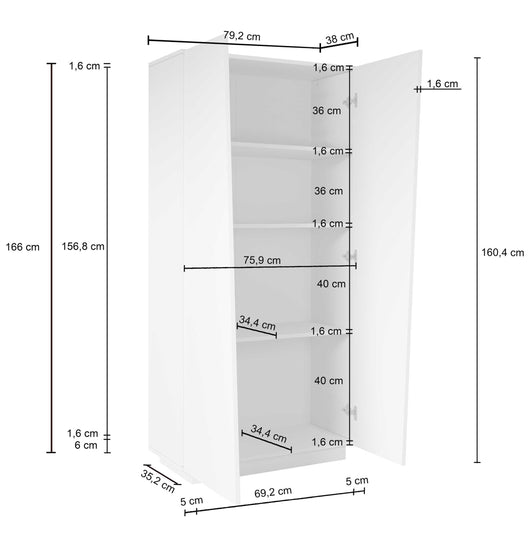 WHOUS Armadio Multiuso con 2 Ante, Made in Italy COLORE: Bianco opaco, DIMENSIONI: 79,20x38x166 cm