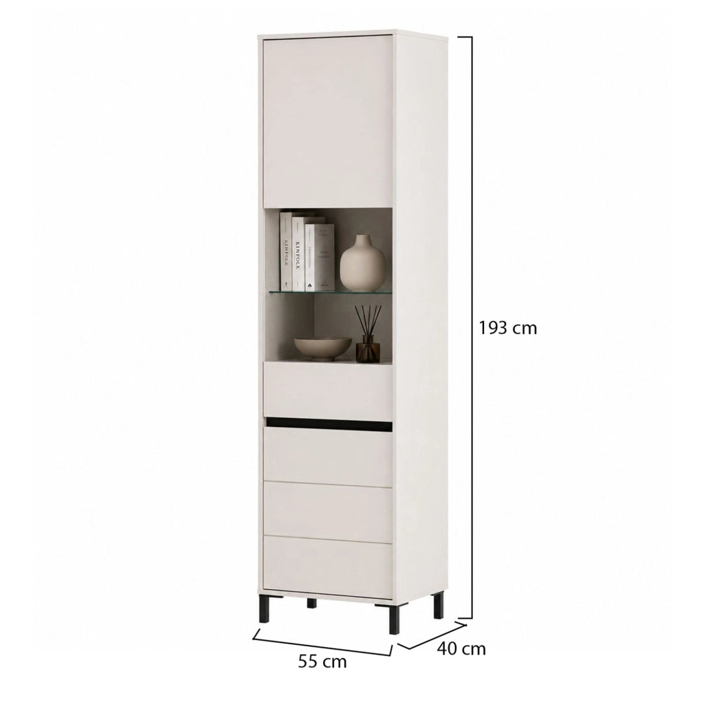 Mobile Espositore Ovodda, Vetrina 4 Ripiani, 55x40x193h cm Bianco Crema
