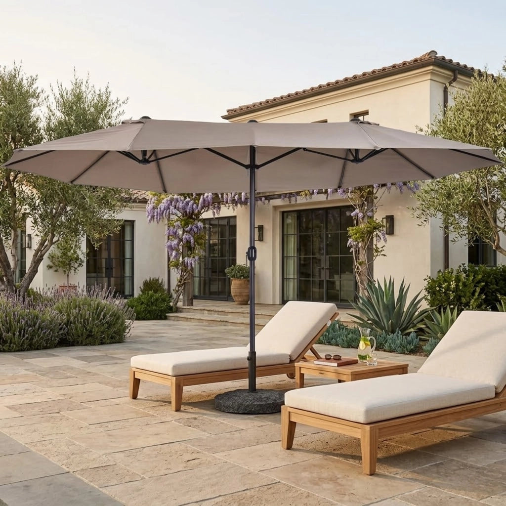 Parasole Ombrellone Doppio Rettangolare Per Giardino Piscina E Terrazzo Copertura Ombra Extra Large Schermatura Solare Per Aree Relax Cortile Veranda E Spazi Esterni 4.6 x 2.4 M Caffè