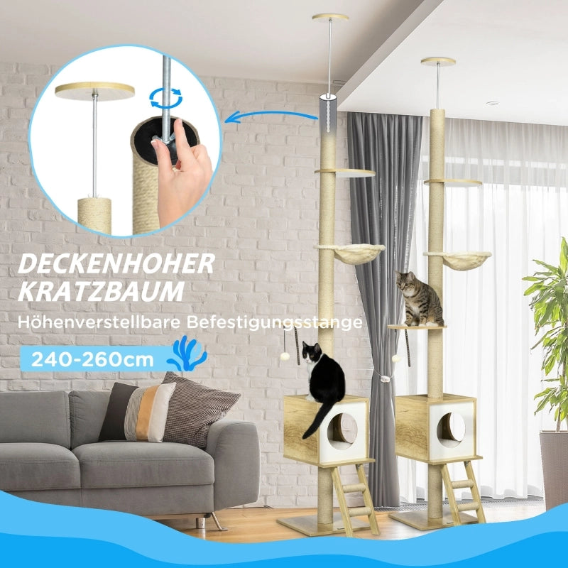 ALBERO PER GATTI A SOFFITTO 40x40x240-260 cm Marrone in peluche